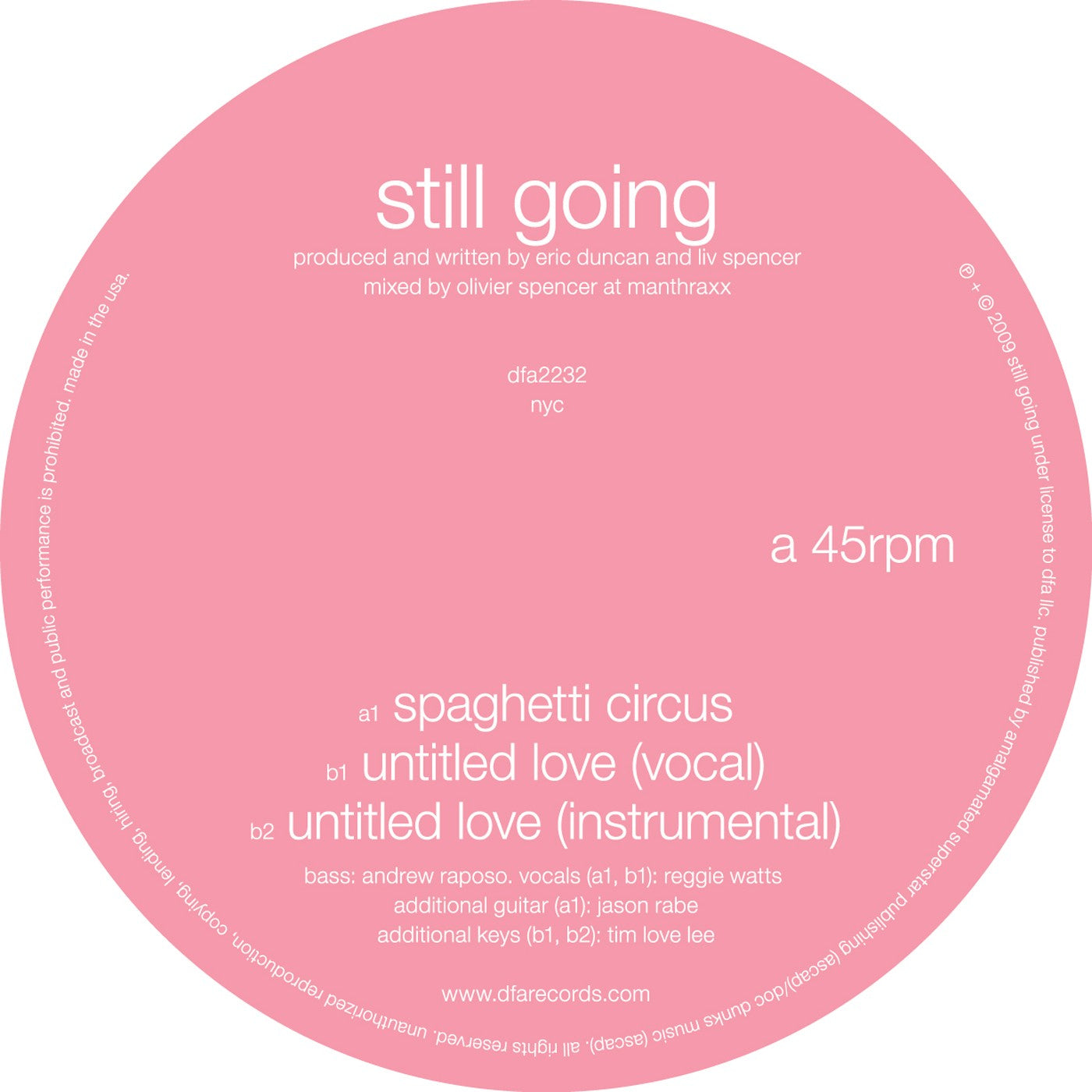 Still Going - Spaghetti Circus (12" Vinyl Single) (DFA Records)